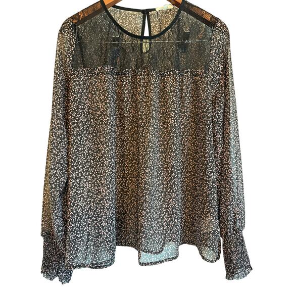 Pleione Lace Trim Chiffon Blouse Floral Cherry Blossom XL - Picture 2 of 8